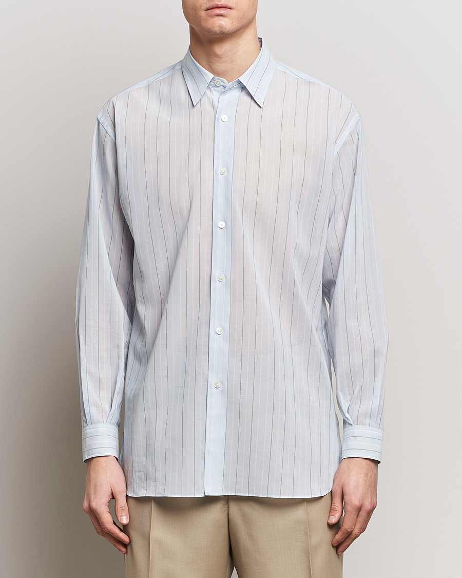 Mies | Luxury Brands | Auralee | Hard Twist Light Cotton Shirt Light Blue Stripe