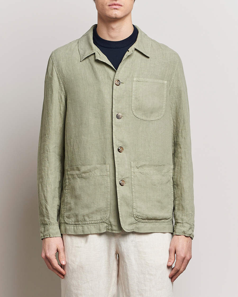 Mies | Overshirts | Altea | Linen Shirt Jacket Olive