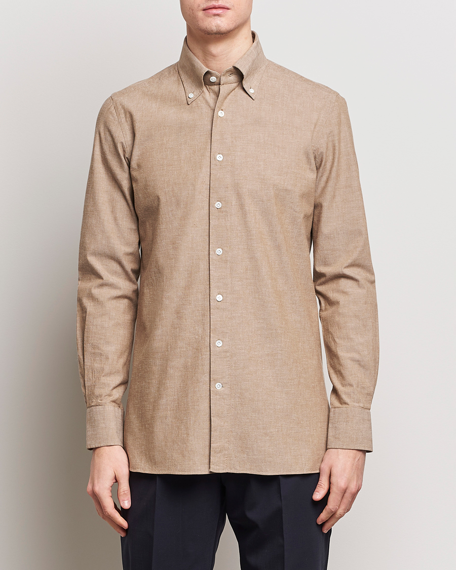 Mies | Rennot | 100Hands | Japanese Chambray Shirt Brown