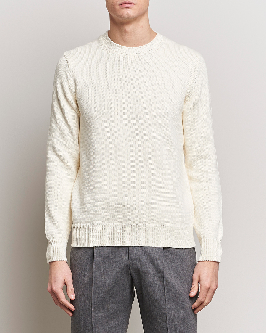 Mies | Slowear | Zanone | Soft Cotton Crewneck Sweater Off White