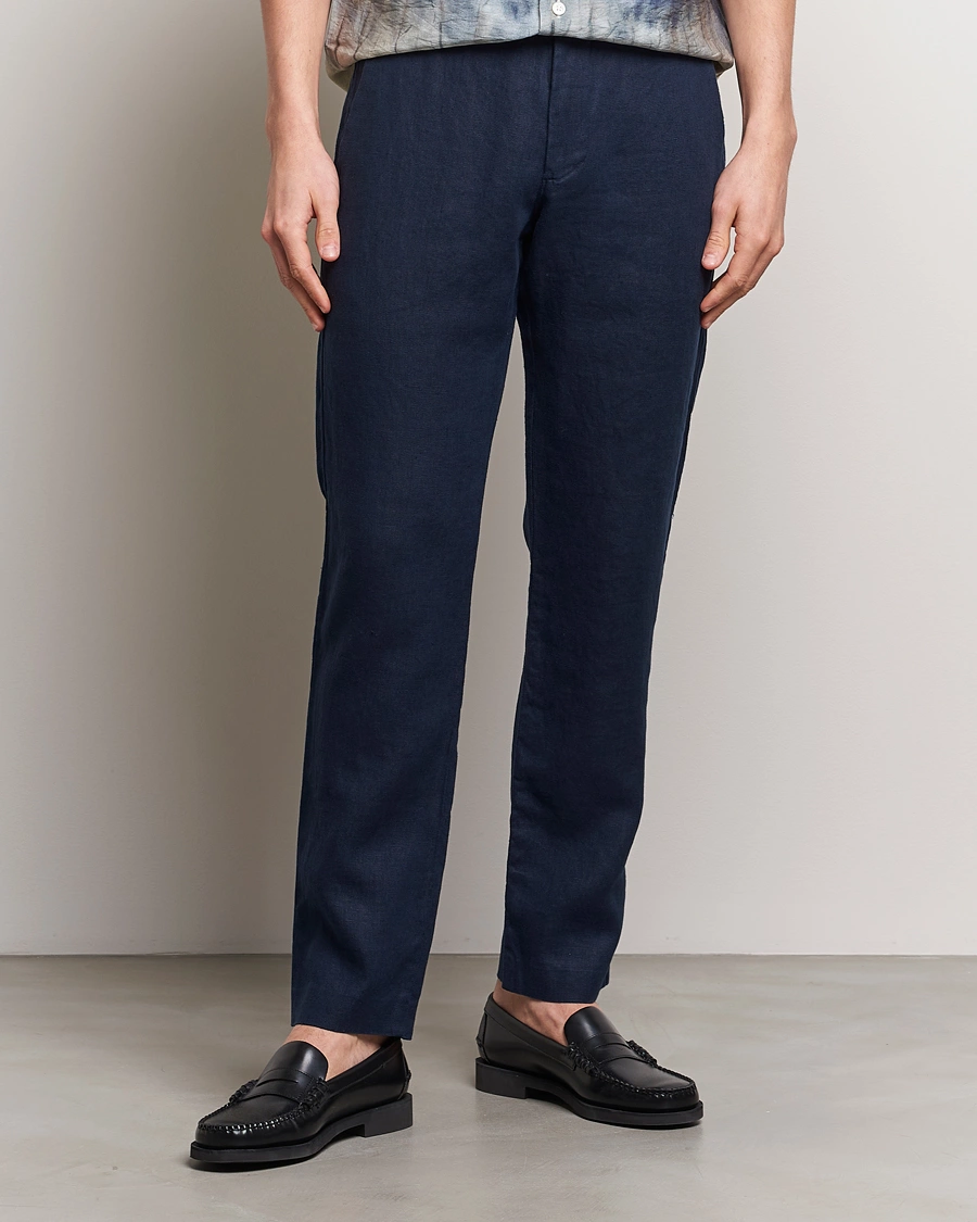 Mies | Vaatteet | NN07 | Theo Linen Trousers Navy Blue