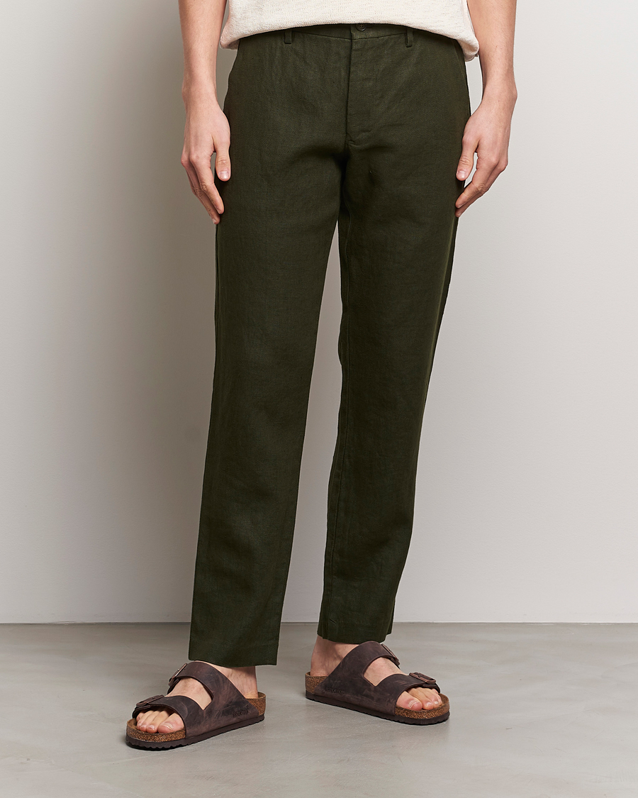 Mies | Pellavahousut | NN07 | Theo Linen Trousers Rosin Green
