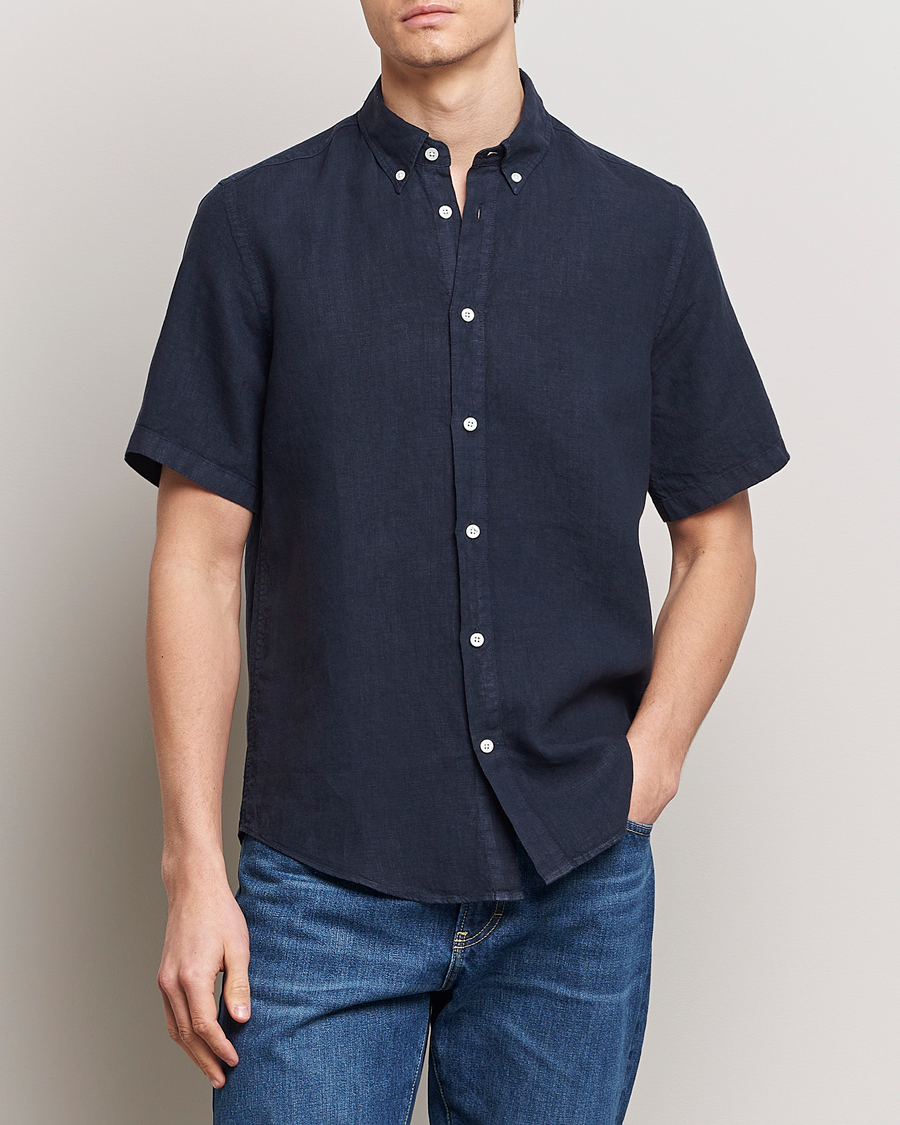 Mies | NN07 | NN07 | Arne Linen Short Sleeve Shirt Navy Blue