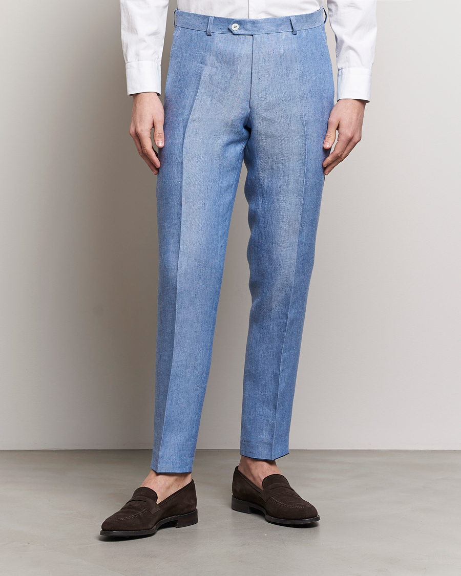 Mies | Oscar Jacobson | Oscar Jacobson | Denz Linen Trousers Smog Blue