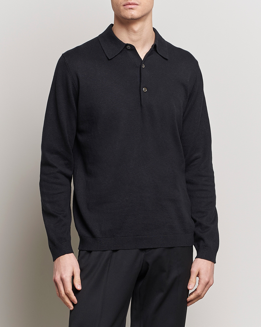 Mies | A Day's March | A Day's March | Ambroz Cotton/Linen Polo Black