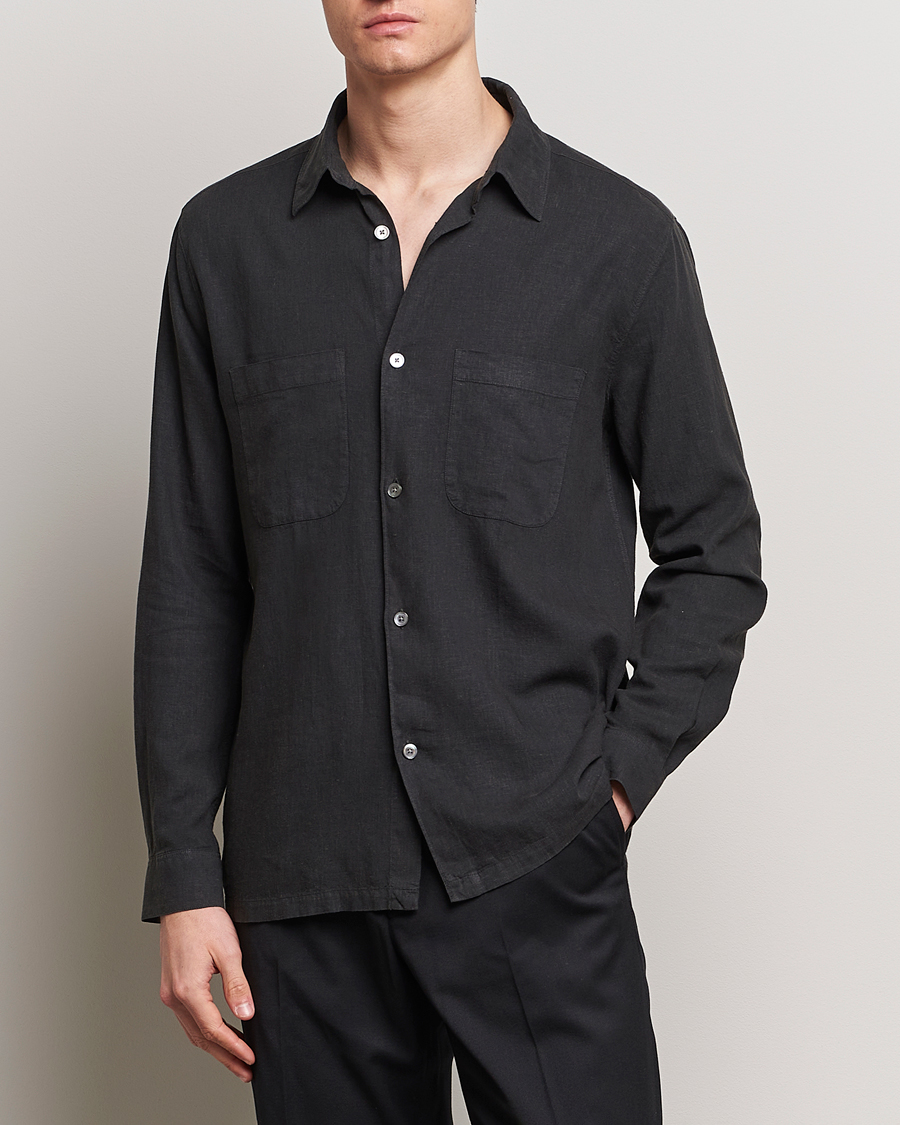 Mies | Rennot paidat | A Day\'s March | Balain Linen/Viscose Shirt Off Black