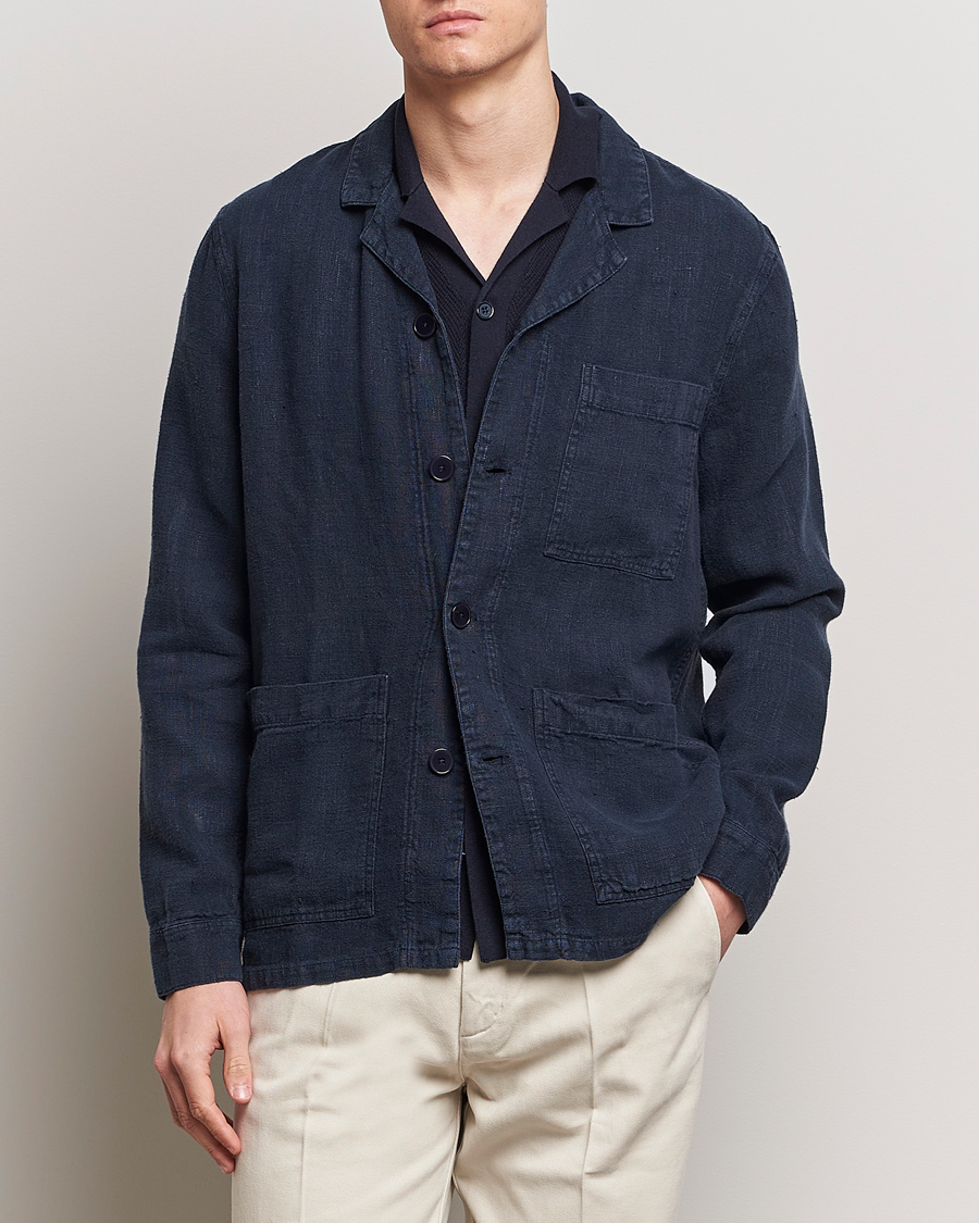Mies | Overshirts | A Day\'s March | Bangher Linen Overshirt Navy