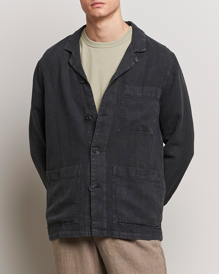 Mies | A Day's March | A Day's March | Bangher Linen Overshirt Black