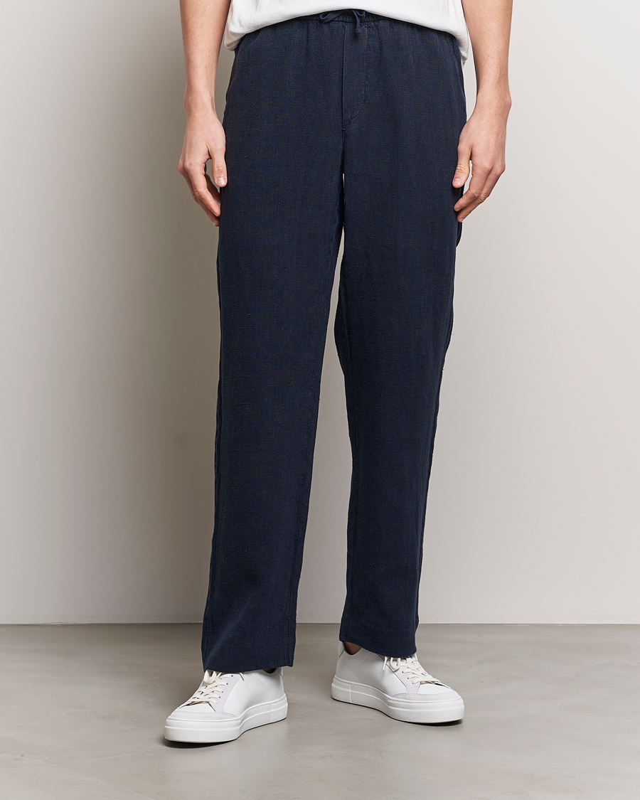 Mies |  | A Day\'s March | Tamiat Drawstring Linen Trousers Navy
