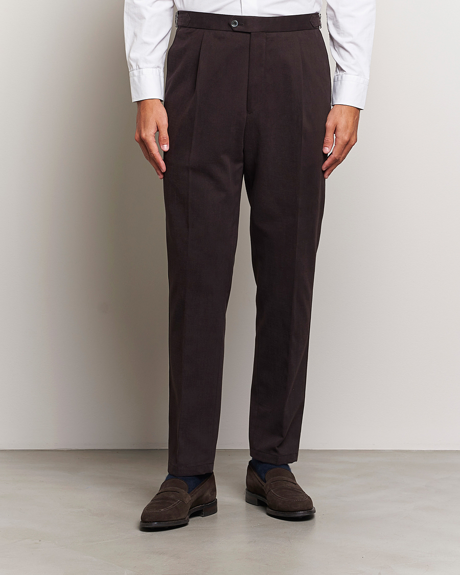 Mies | Housut | Oscar Jacobson | Delon Brushed Cotton Trousers Brown