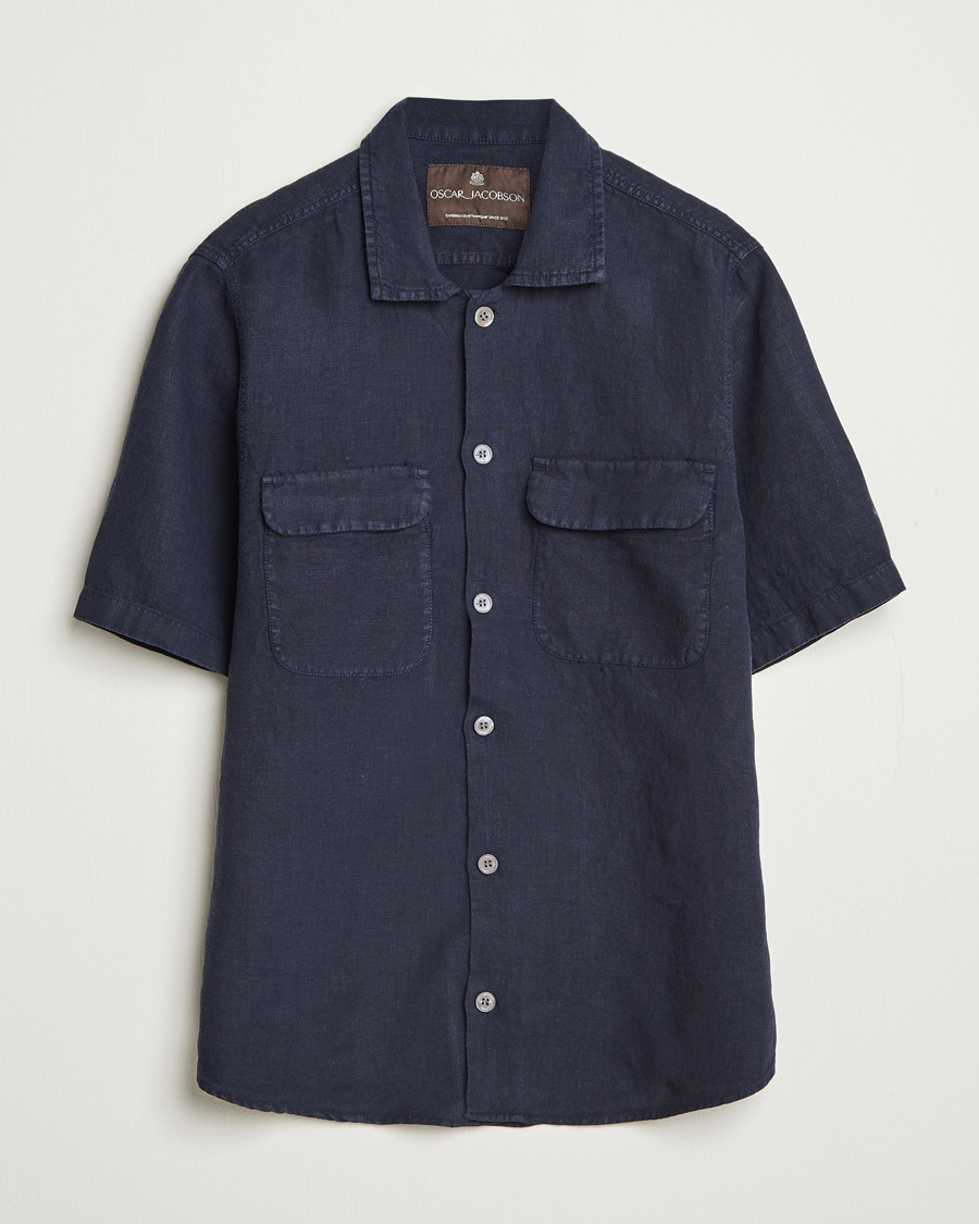 Mies | Kauluspaidat | Oscar Jacobson | Reg Fit City Linen Shirt Navy