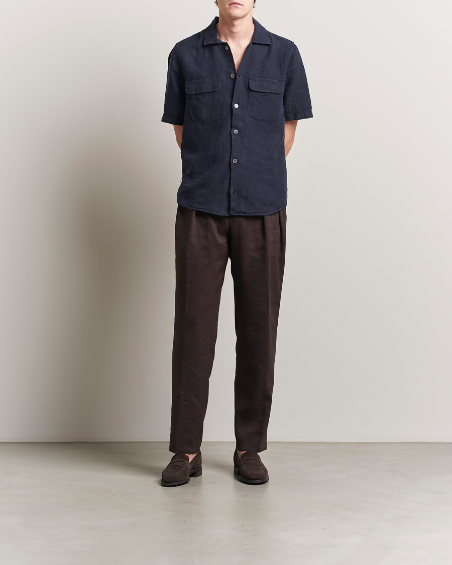 Mies | Kauluspaidat | Oscar Jacobson | Reg Fit City Linen Shirt Navy