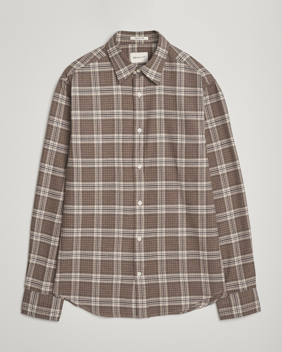 Mies | Kauluspaidat | GANT | Regular Fit Checked Flannel Shirt Dark Hazelnut Melange