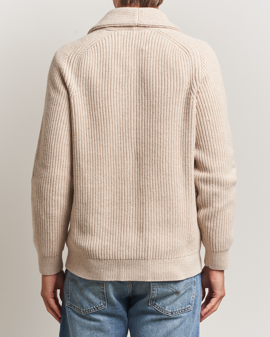 Mies | Puserot | GANT | Wool Knitted Shawl Collar Cardigan Light Beige Melange