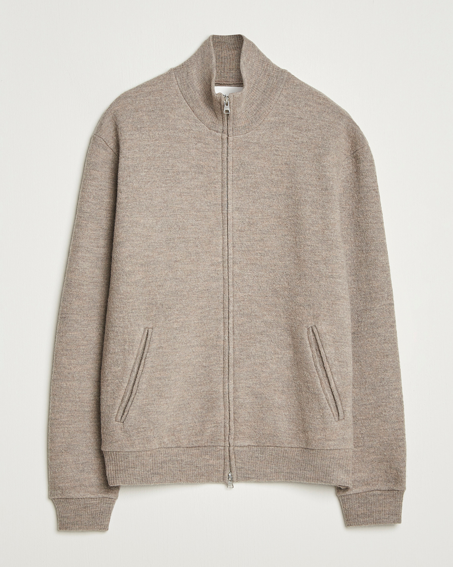 Mies | Puserot | NN07 | Boiled Wool Full Zip Khaki Beige