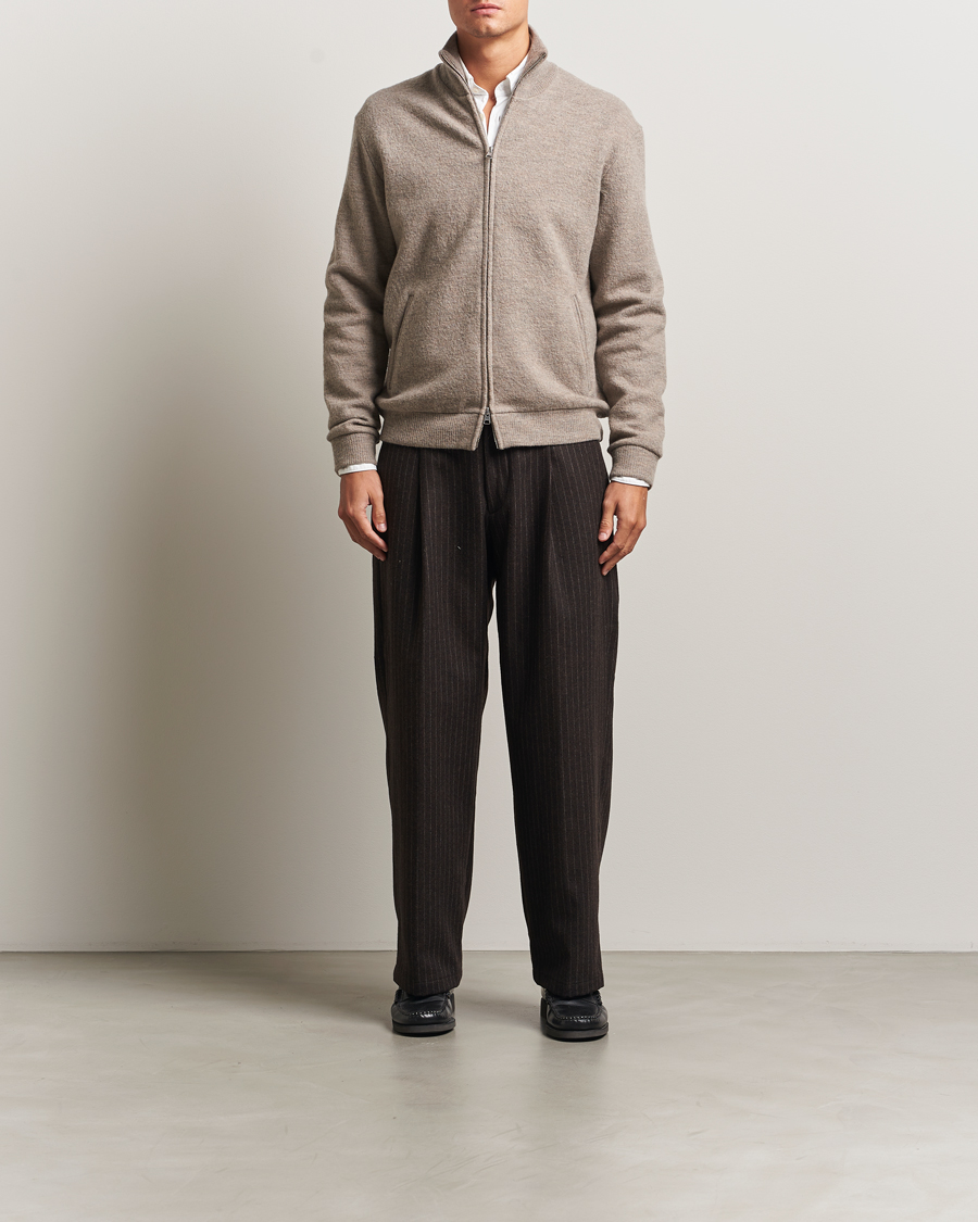 Mies | Puserot | NN07 | Boiled Wool Full Zip Khaki Beige