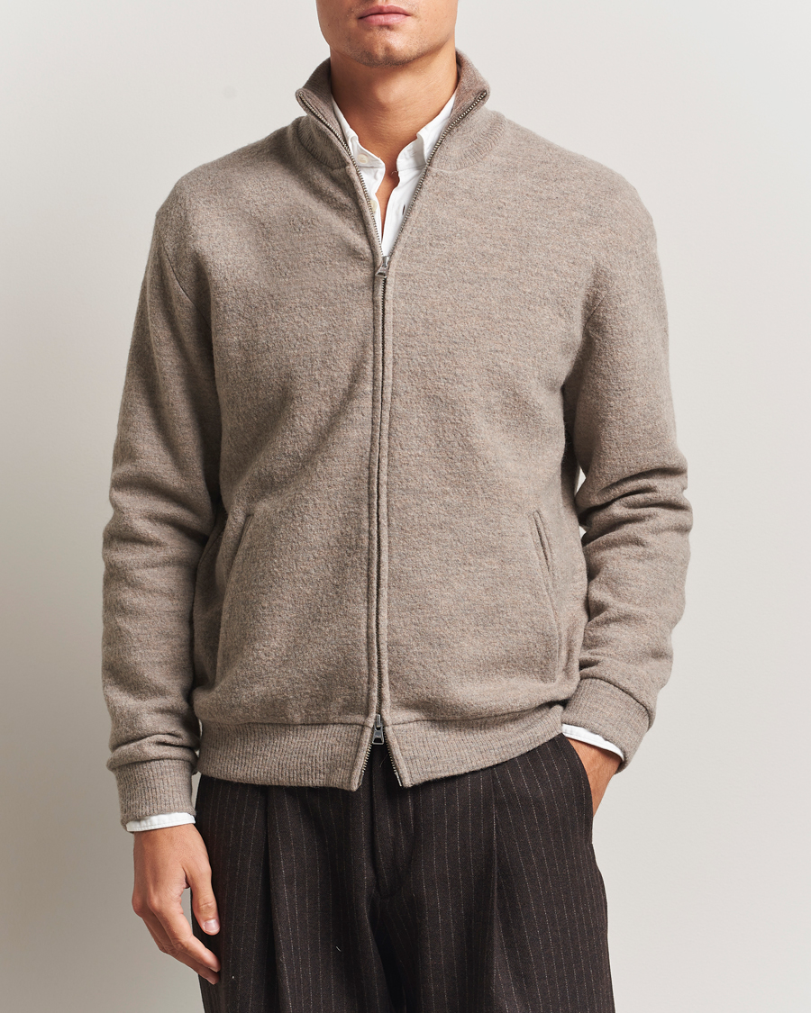 Mies | Puserot | NN07 | Boiled Wool Full Zip Khaki Beige