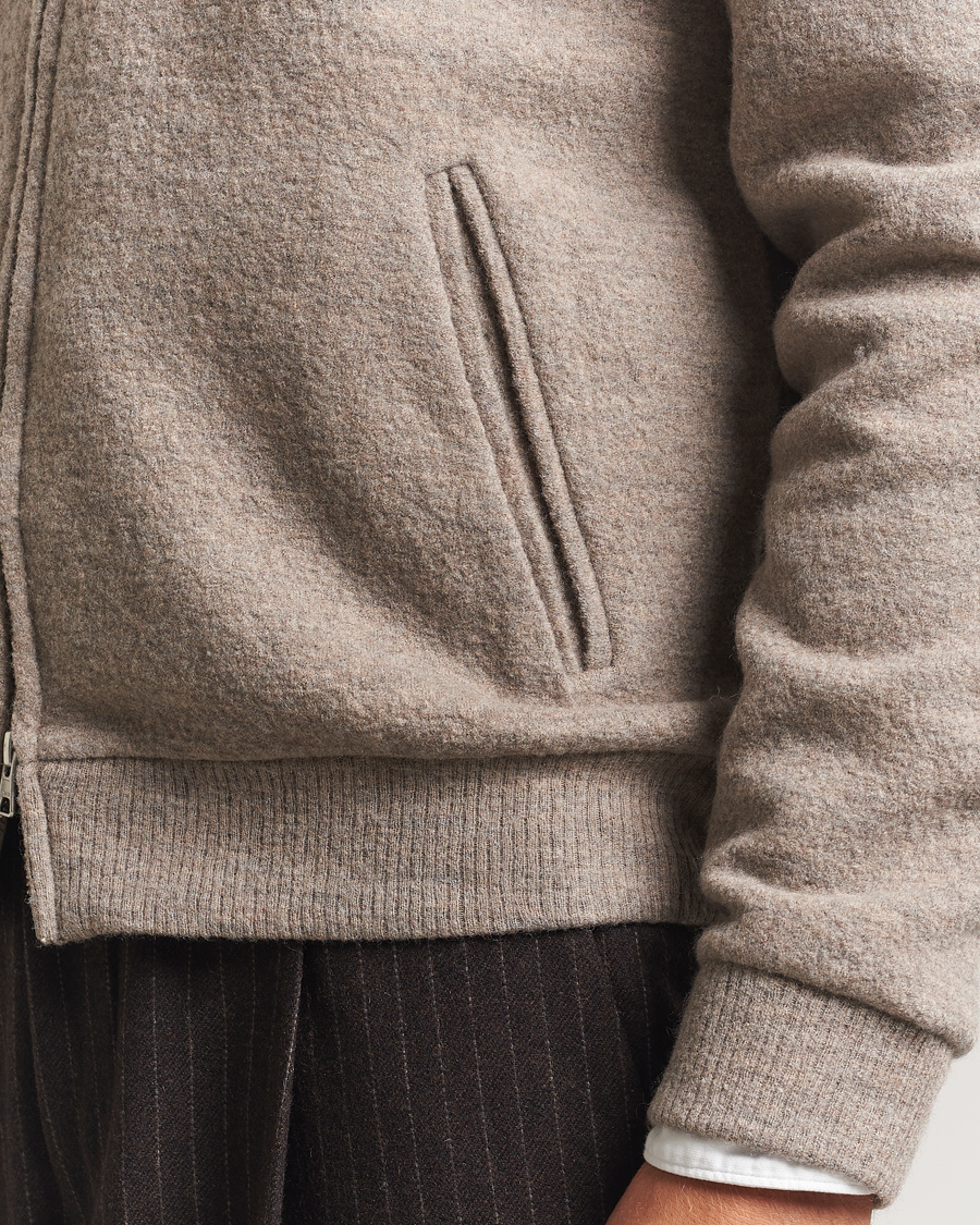 Mies | Puserot | NN07 | Boiled Wool Full Zip Khaki Beige