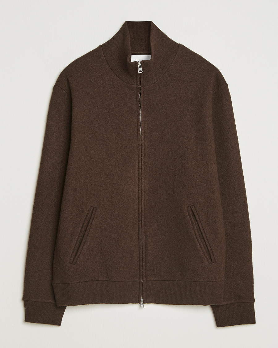 Mies | Puserot | NN07 | Boiled Wool Full Zip Demitasse Brown