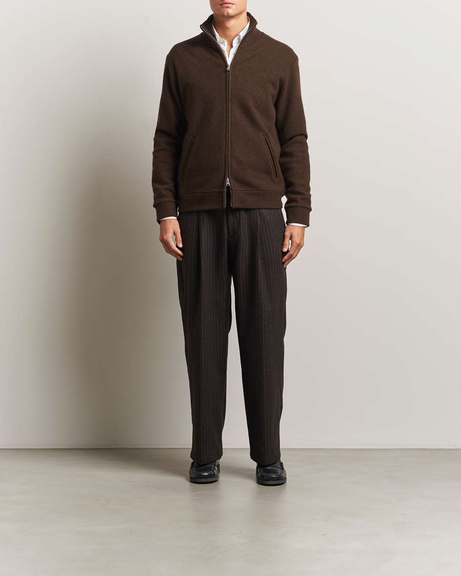 Mies | Puserot | NN07 | Boiled Wool Full Zip Demitasse Brown