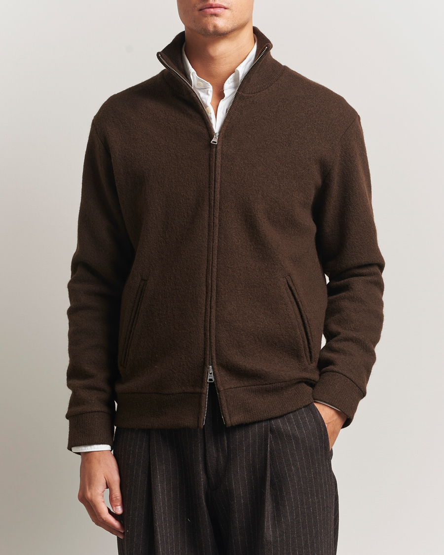 Mies | Puserot | NN07 | Boiled Wool Full Zip Demitasse Brown