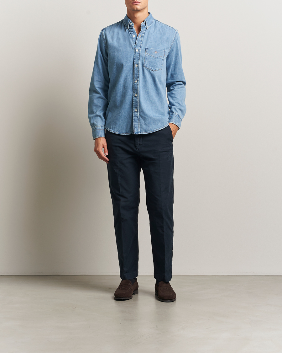 Mies | Kauluspaidat | GANT | Regular Fit Denim Shirt Light Blue Worn In