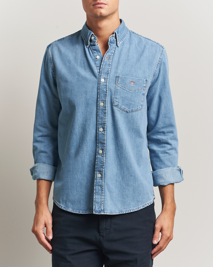 Mies | Kauluspaidat | GANT | Regular Fit Denim Shirt Light Blue Worn In