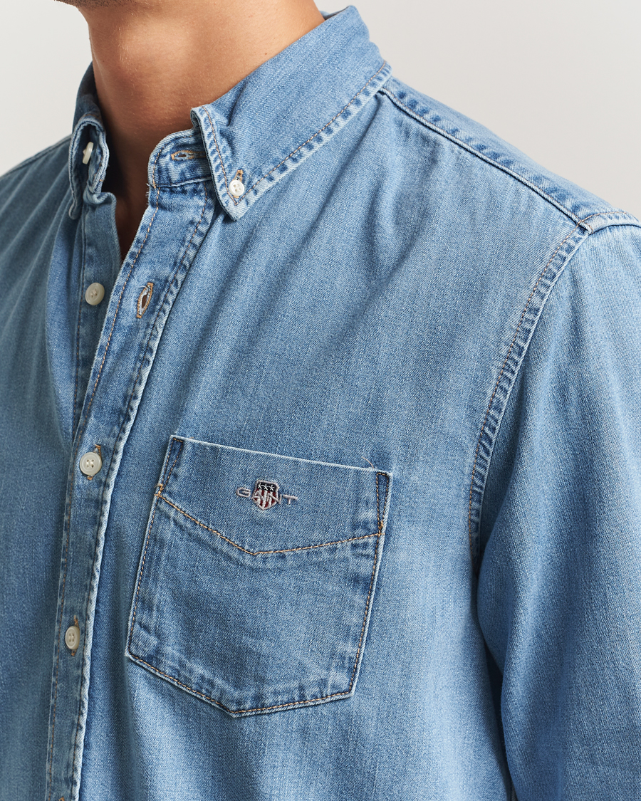 Mies | Kauluspaidat | GANT | Regular Fit Denim Shirt Light Blue Worn In