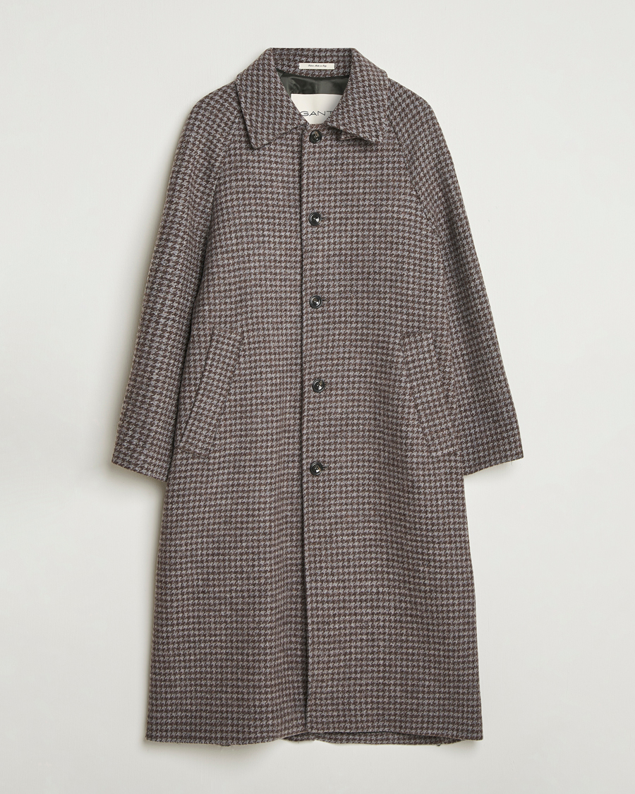 Mies | Takit | GANT | Wool Balmacaan Houndstooth Coat Deep Brown