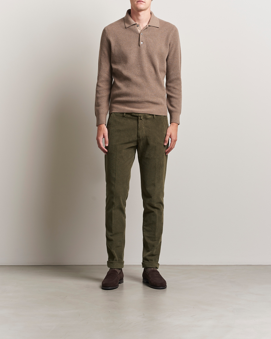 Mies | Puserot | Canali | Wool/Cashmere Long Sleeve Polo Brown