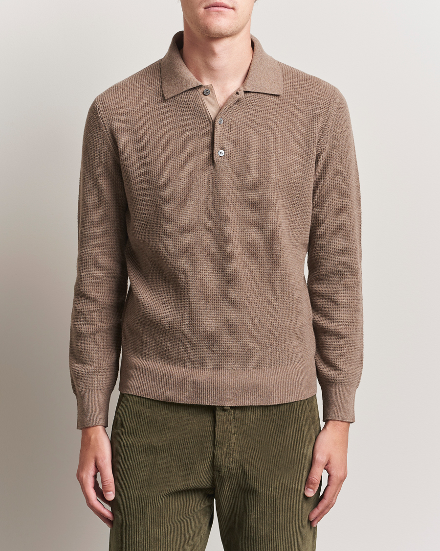 Mies | Puserot | Canali | Wool/Cashmere Long Sleeve Polo Brown