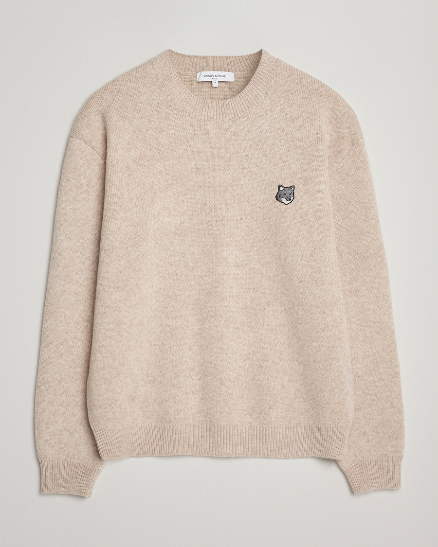 Mies | Puserot | Maison Kitsuné | Grey Fox Head Milano Lambswool Sweater Tan Beige