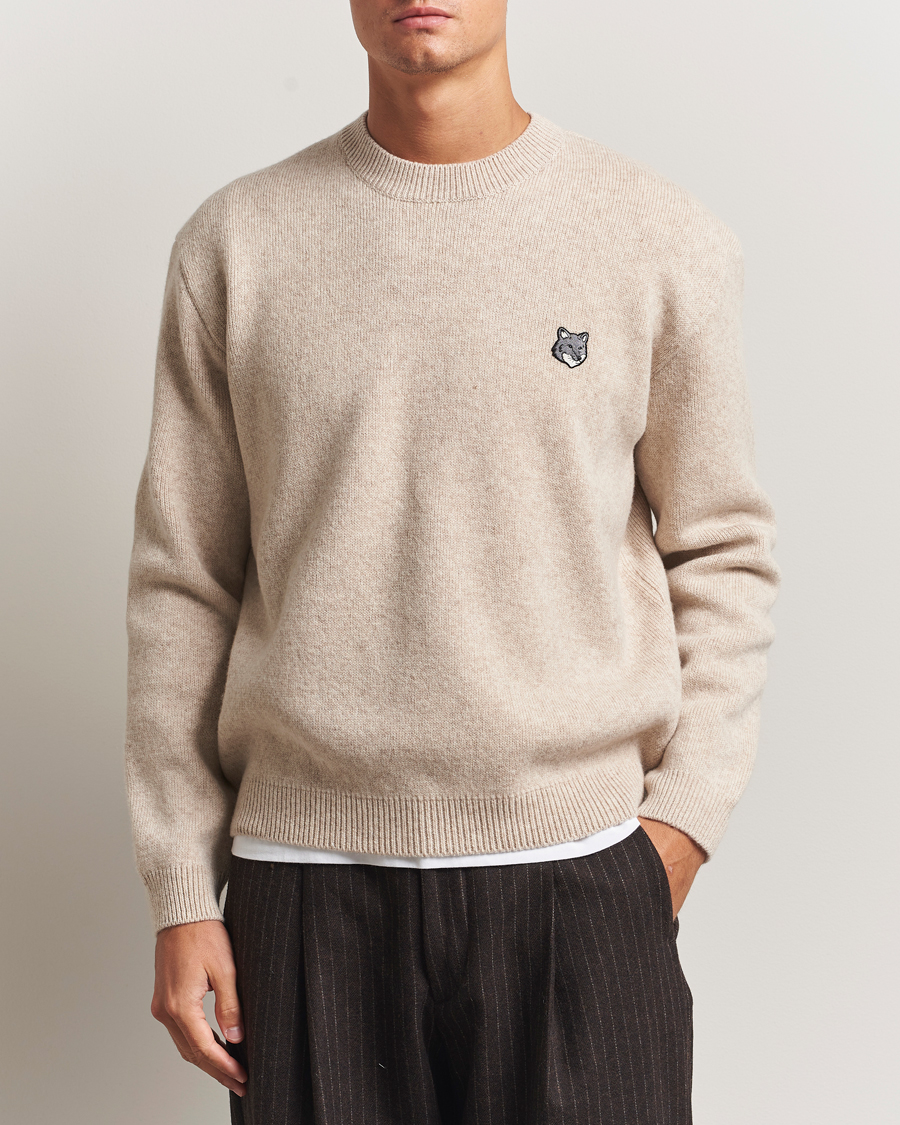Mies | Puserot | Maison Kitsuné | Grey Fox Head Milano Lambswool Sweater Tan Beige