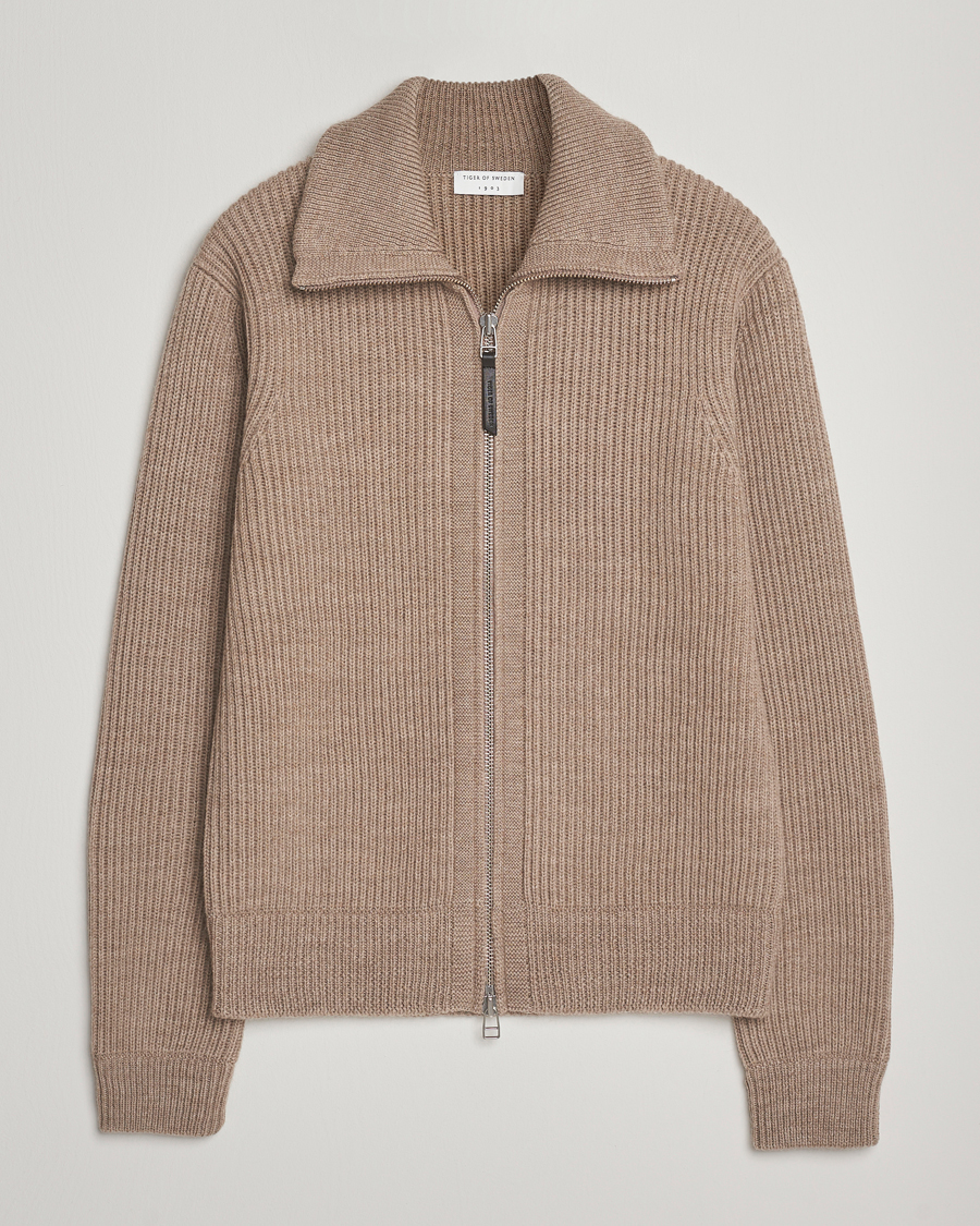 Mies | Puserot | Tiger of Sweden | Niall Heavy Wool Full Zip Beige Melange