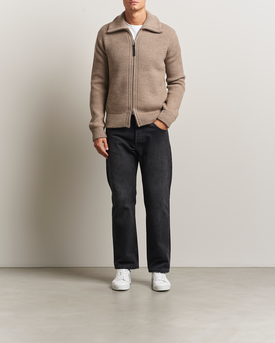 Mies | Puserot | Tiger of Sweden | Niall Heavy Wool Full Zip Beige Melange