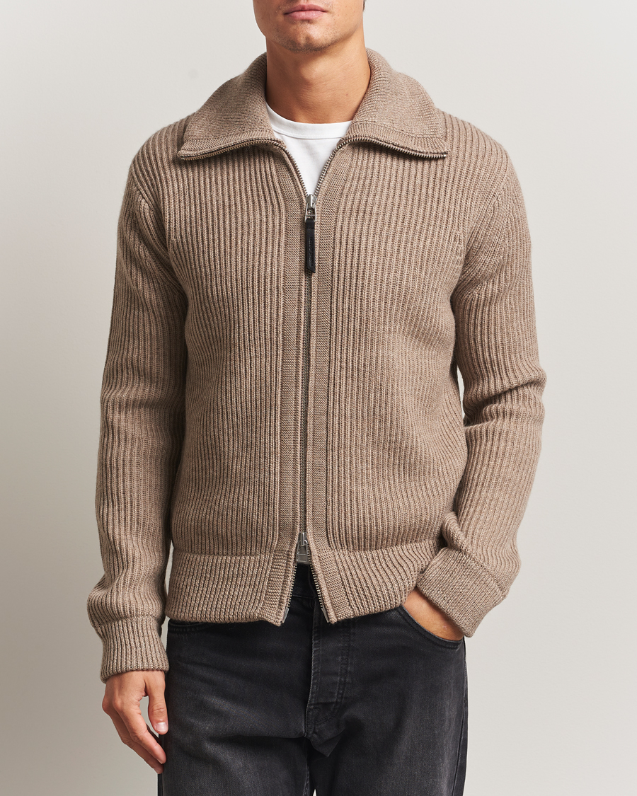 Mies | Puserot | Tiger of Sweden | Niall Heavy Wool Full Zip Beige Melange