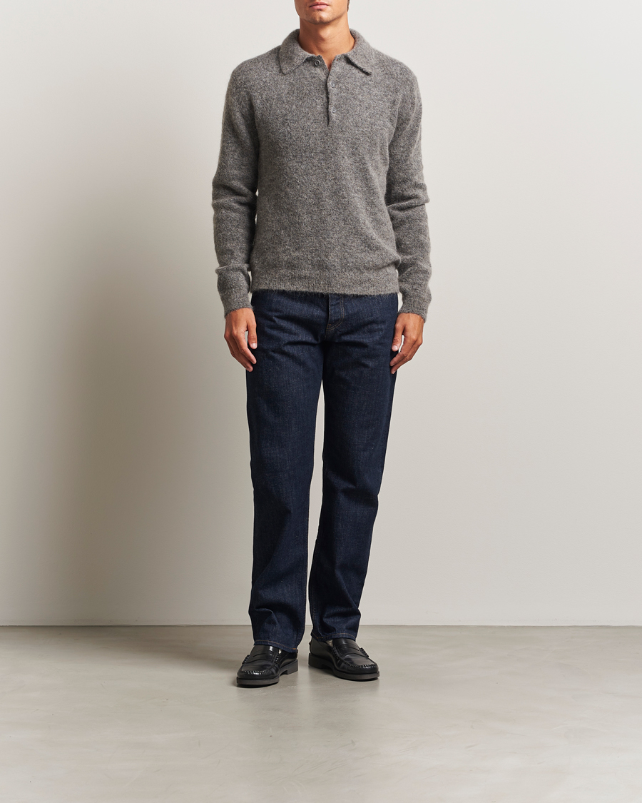 Mies | Puserot | Sunflower | Mohair Knitted Polo Grey Melange