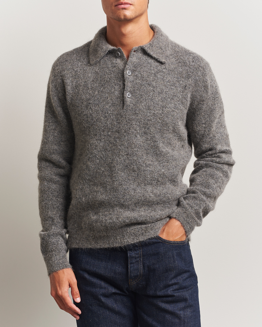 Mies | Puserot | Sunflower | Mohair Knitted Polo Grey Melange