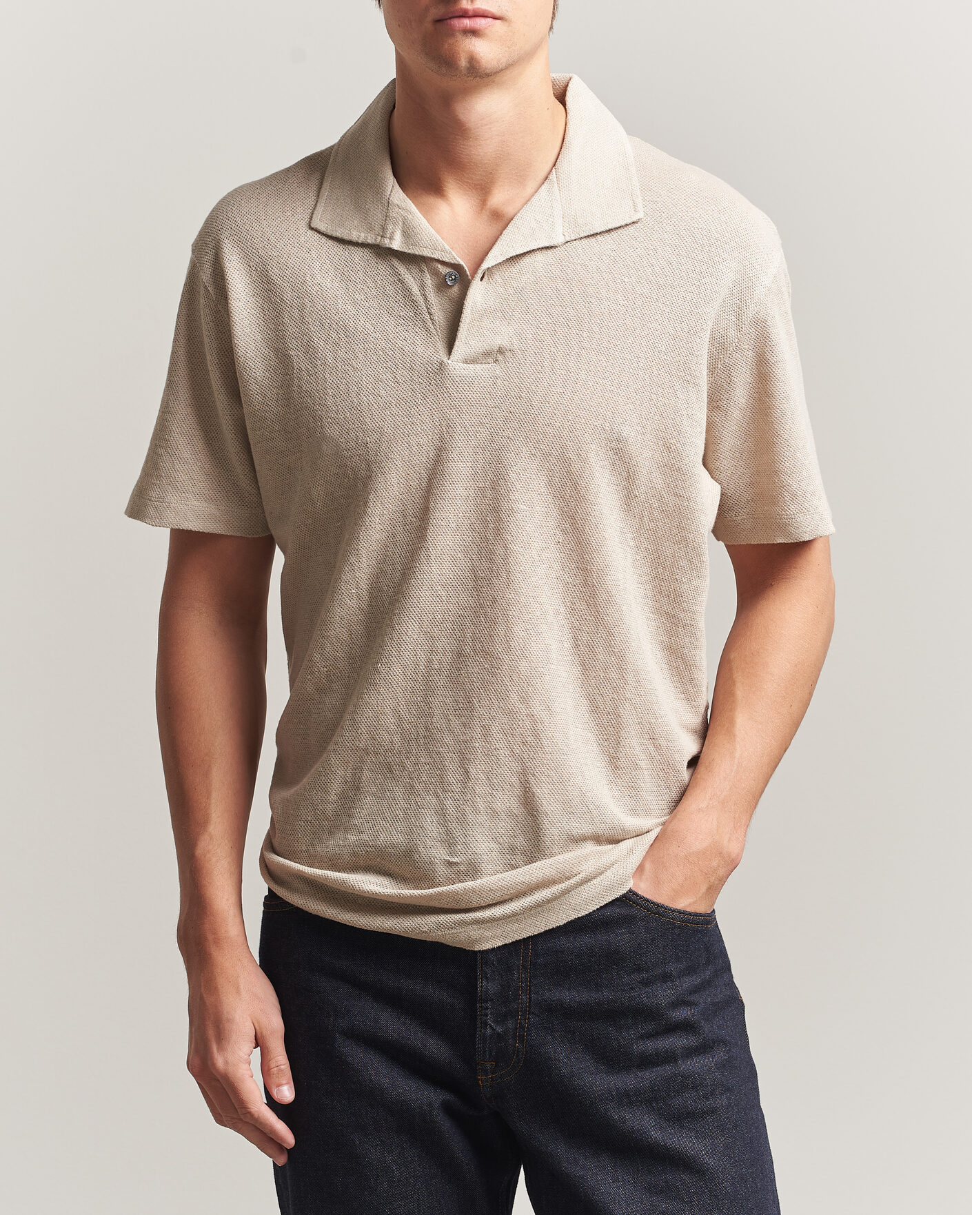 Mies | Pikeet | Sunspel | Linen Pique Polo Hazelwood