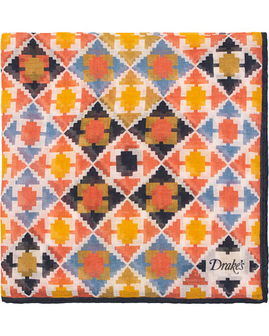  Cotton/Modal Morrocan Tile Pocket Square White