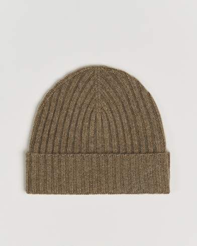 Amanda Christensen Rib Knitted Cashmere Cap Olive Melange – Vihreä