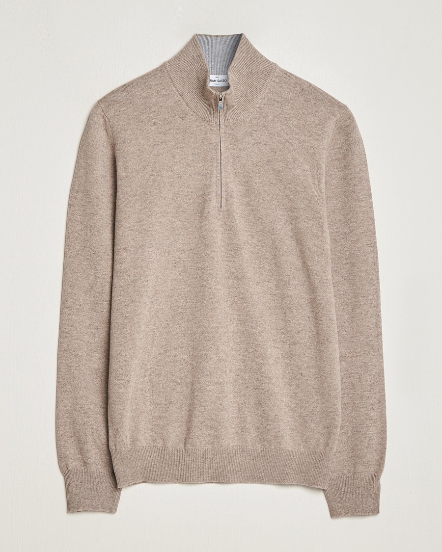 Gran Sasso Wool/Cashmere Half Zip Beige Melange – Beige