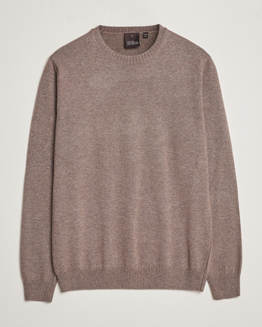 Oscar Jacobson Valter Wool/Cashmere Round Neck Light Brown – Ruskea