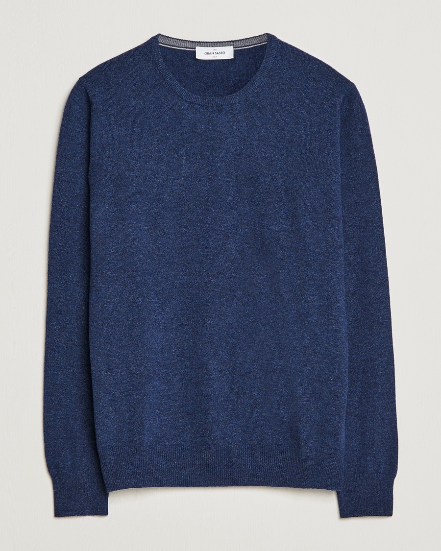 Gran Sasso Wool/Cashmere Crew Neck Navy Melange – Sininen