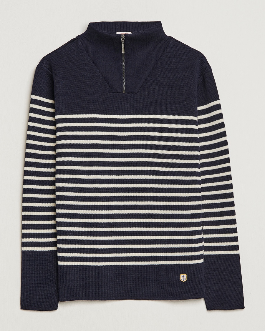 Armor-lux Camionneur Héritage Striped Half Zip Navy/Nature – Sininen
