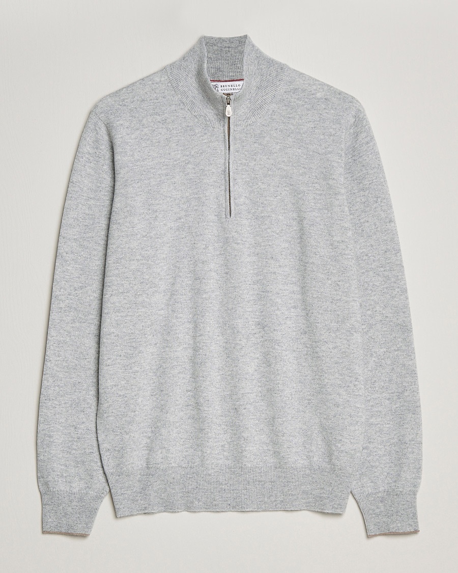Brunello Cucinelli 2 Ply Cashmere Half Zip Light Grey – Harmaa