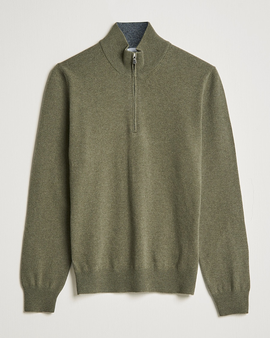 Gran Sasso Wool/Cashmere Half Zip Olive Melange – Vihreä