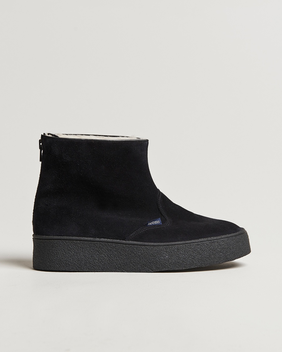 Sanders Sherling Lined Suede Curling Boot Black – Musta