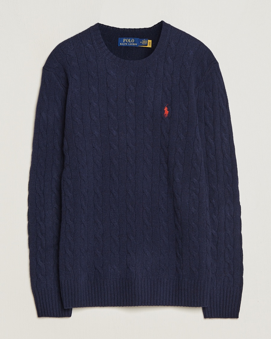 Polo Ralph Lauren Wool/Cashmere Cable Crew Neck Hunter Navy – Sininen