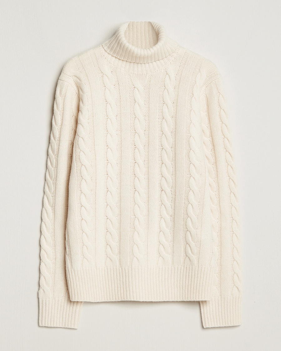Polo Ralph Lauren Wool/Cashmere Cable Rollneck Andover Cream – Valkoinen